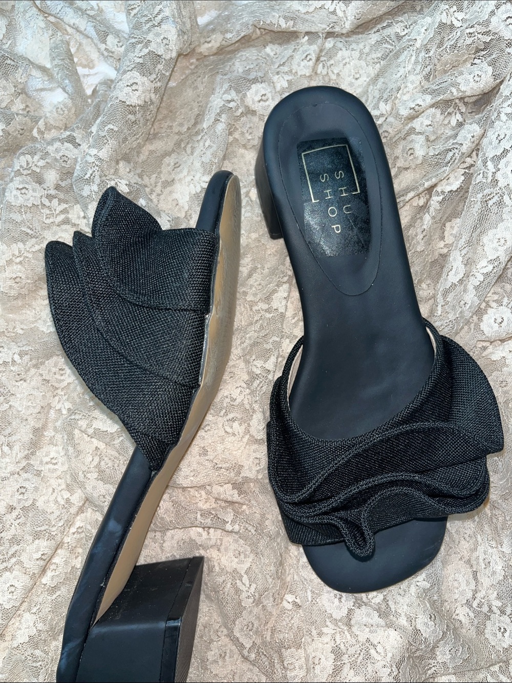 ShuShop Black Ruffle Slide Mules - Picture 5 of 5